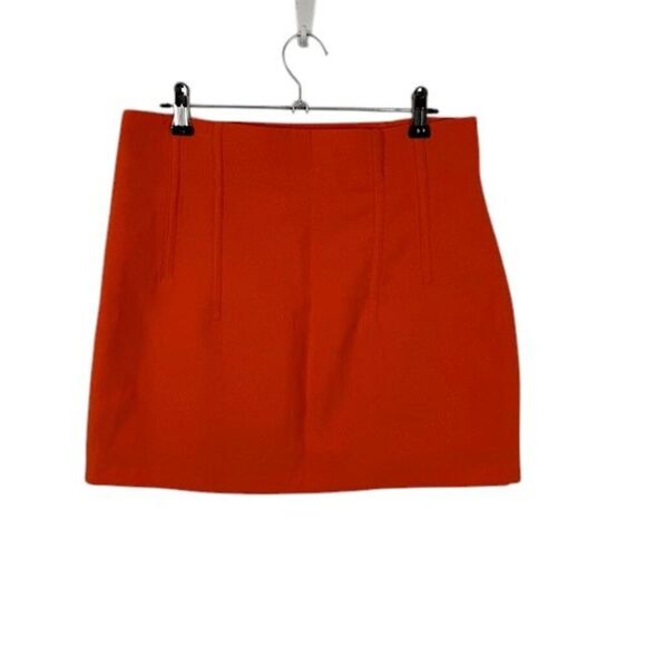 ZARA High Waist Pintuck Mini Skirt in Orange Size Small - Picture 3 of 8